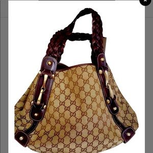 Gucci Pelham Monogram Braded Tote Brown